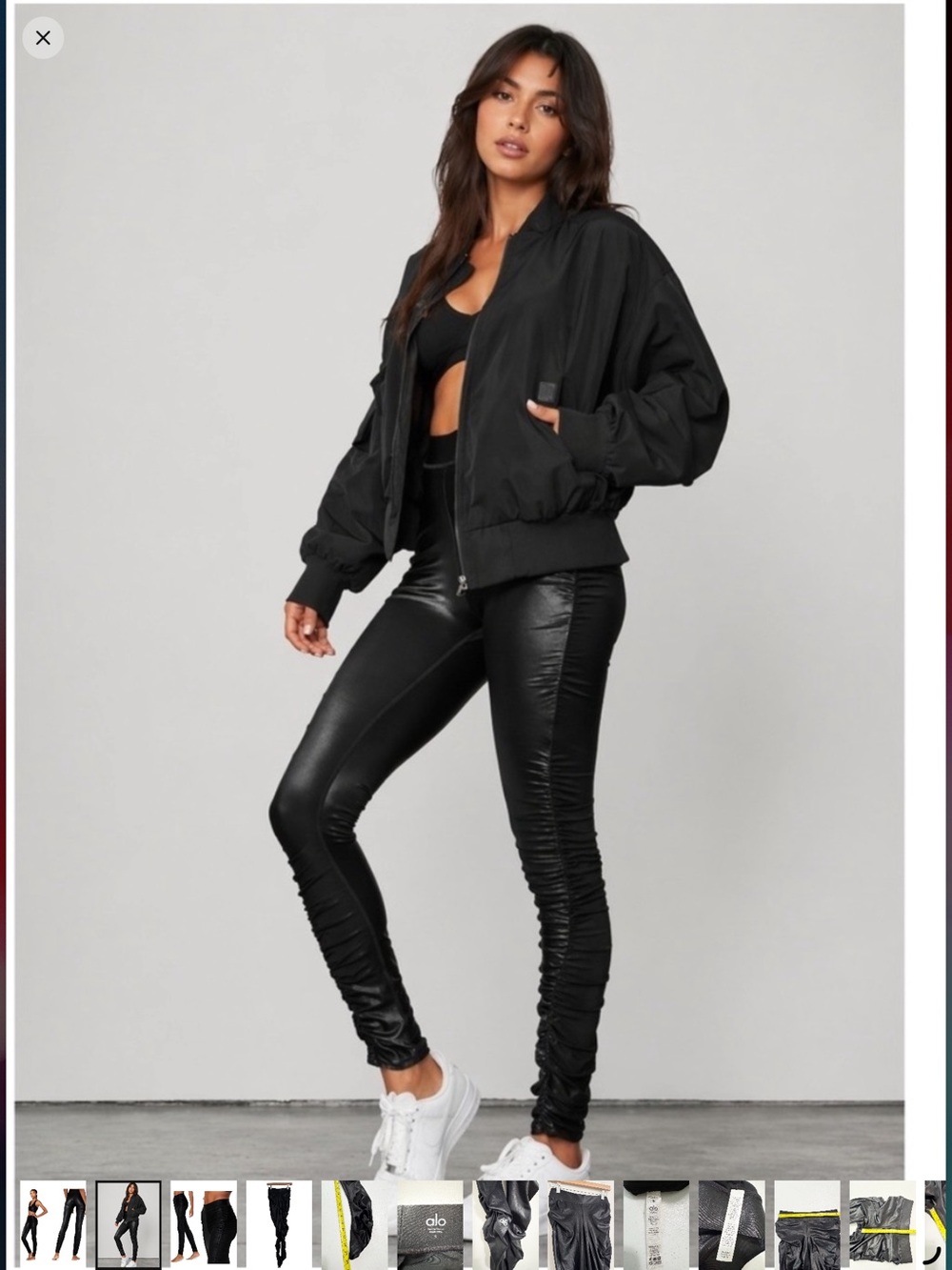 Alo Black Ruched Satin Leggings - - Picture 2 of 12